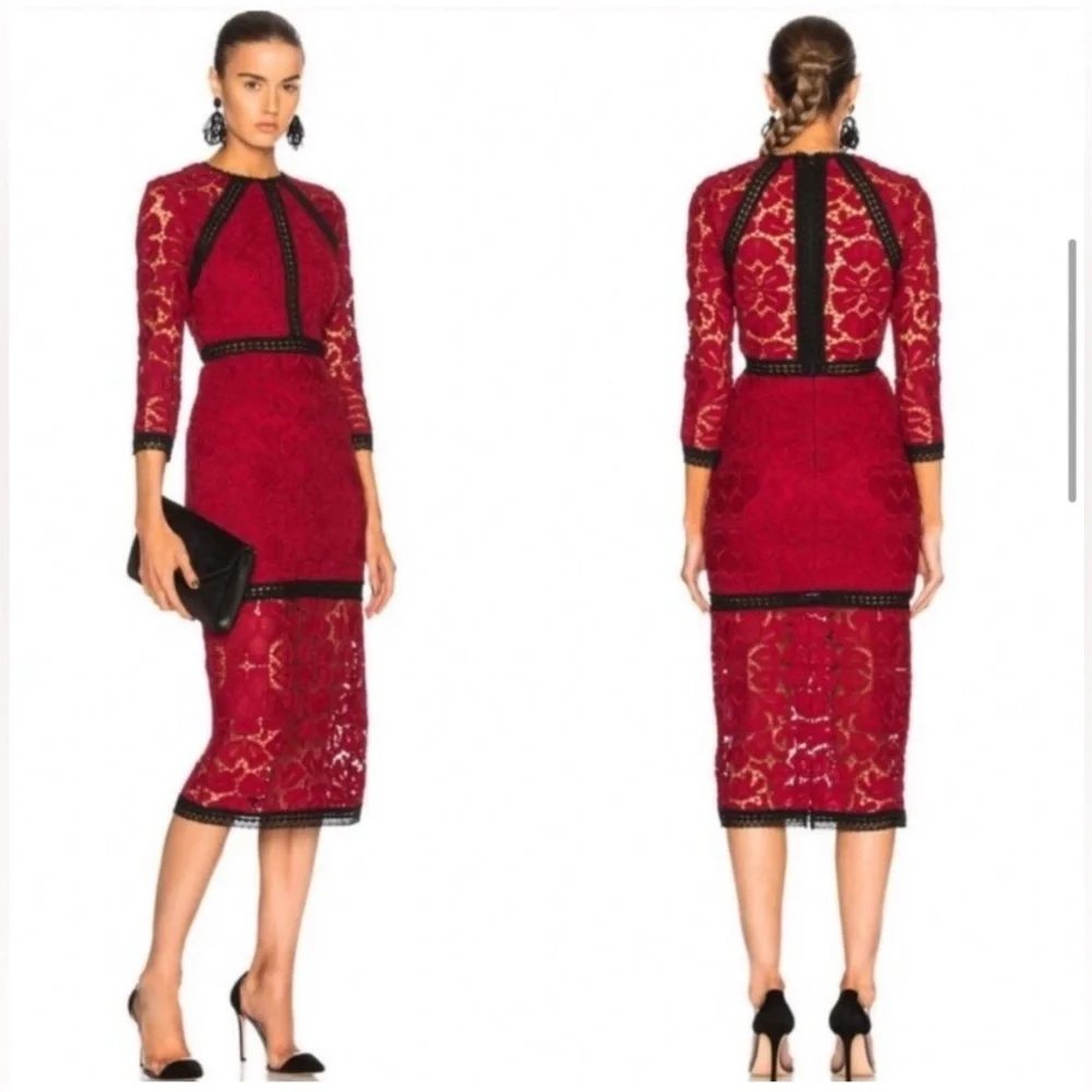 EUC Alexis Randie 3/4 Sleeve Lace Midi Dress In Red - Size S - Picture 10 of 12